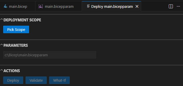 Screenshot of initial deployment pane in Visual Studio Code.