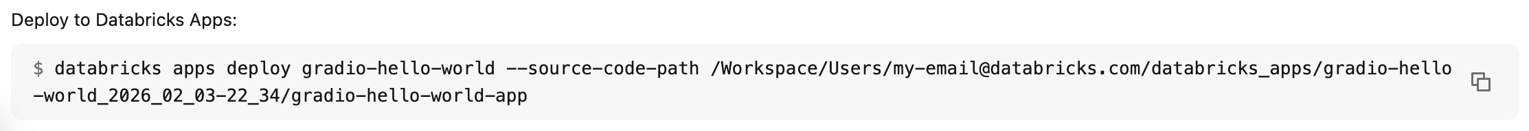 Copy the command to deploy an app