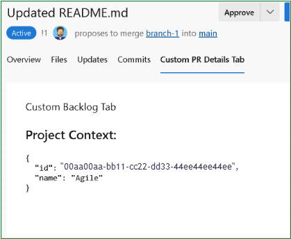 Screenshot of a custom tab on a Git pull request.