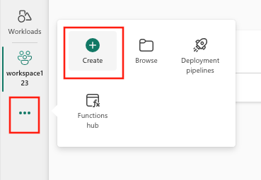 Skærmbillede af knappen Create, placeret i den vertikale menu-navigation.