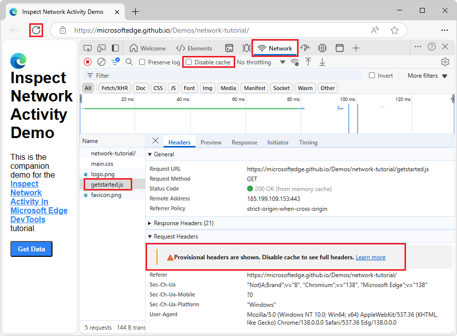 Provisional headers warning message