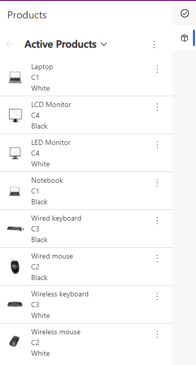 Example 2 Screenshot showing a Products table with a list of products that can be reserved.