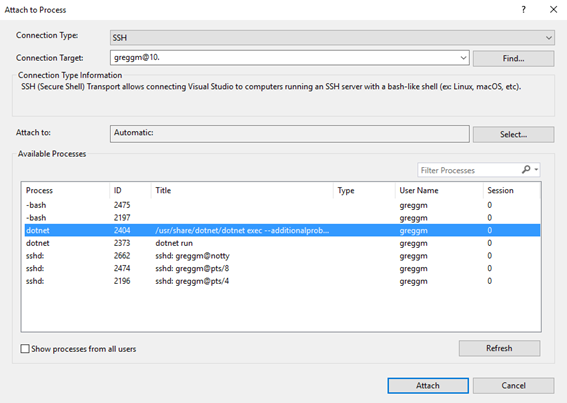 Attach to Linux process