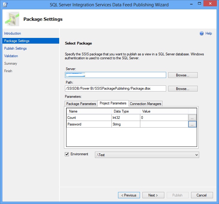Data Feed Publishing Wizard - Package Settings Pag Data Feed Publishing Wizard - Package Settings Pag