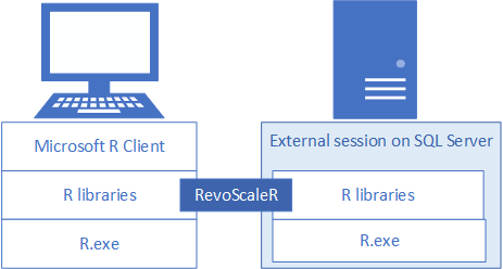 Local and remote R sessions and libraries Client-server components