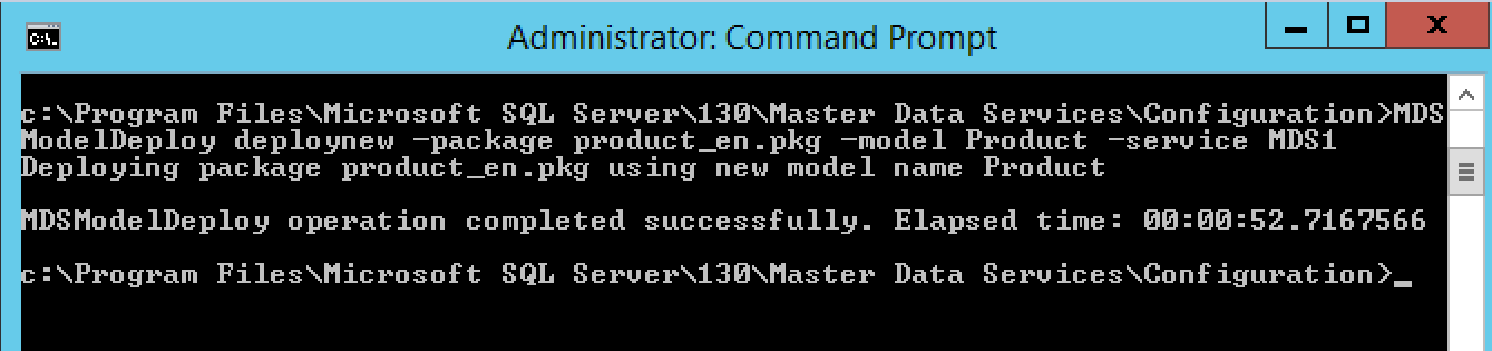 Command line for deploying the Product sample model Command line for deploying the Product sample model