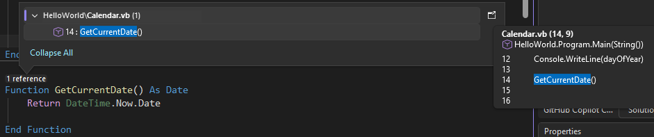 Screenshot that shows CodeLens in Visual Studio.