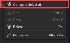 Screenshot that shows the Compare Selected command.