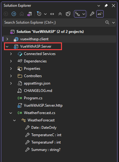 Screenshot showing Open project properties. 
