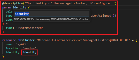 Screenshot des extrahierten Parameters mit erlaubten Werten.