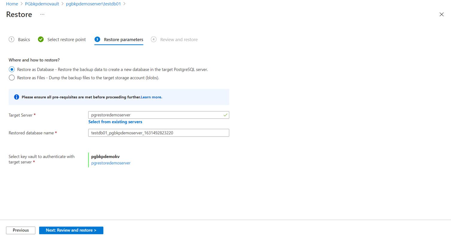 Screenshot der ausgewählten Option zum Wiederherstellen als Datenbank.