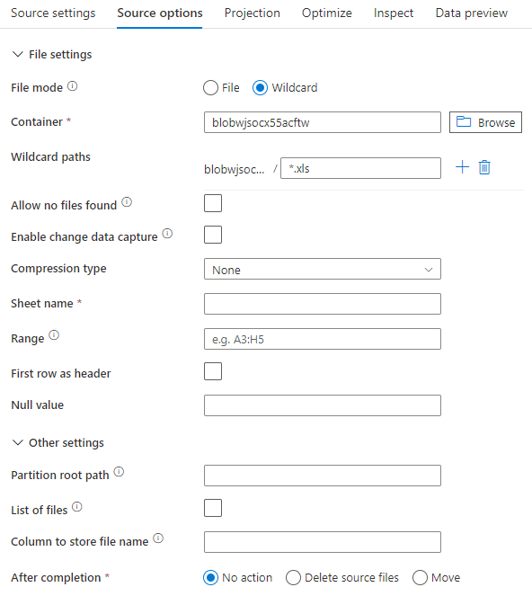 Excel Quell-Inlinedatensatz
