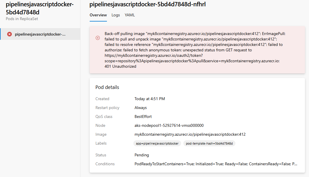 Screenshot, der die Workloadstatusansicht für eine Kubernetes-Bereitstellung zeigt.