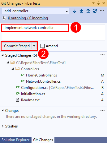 Screenshot, der den Link zu den Commit-Informationen in Visual Studio zeigt.