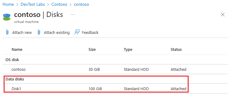 Screenshot: Neuer Datenträger unter „Datenträger“ auf der Seite „Datenträger“.