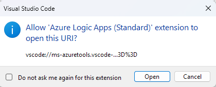 Screenshot zeigt die Aufforderung zur Erweiterung zum Öffnen von Microsoft Azure-Tools.