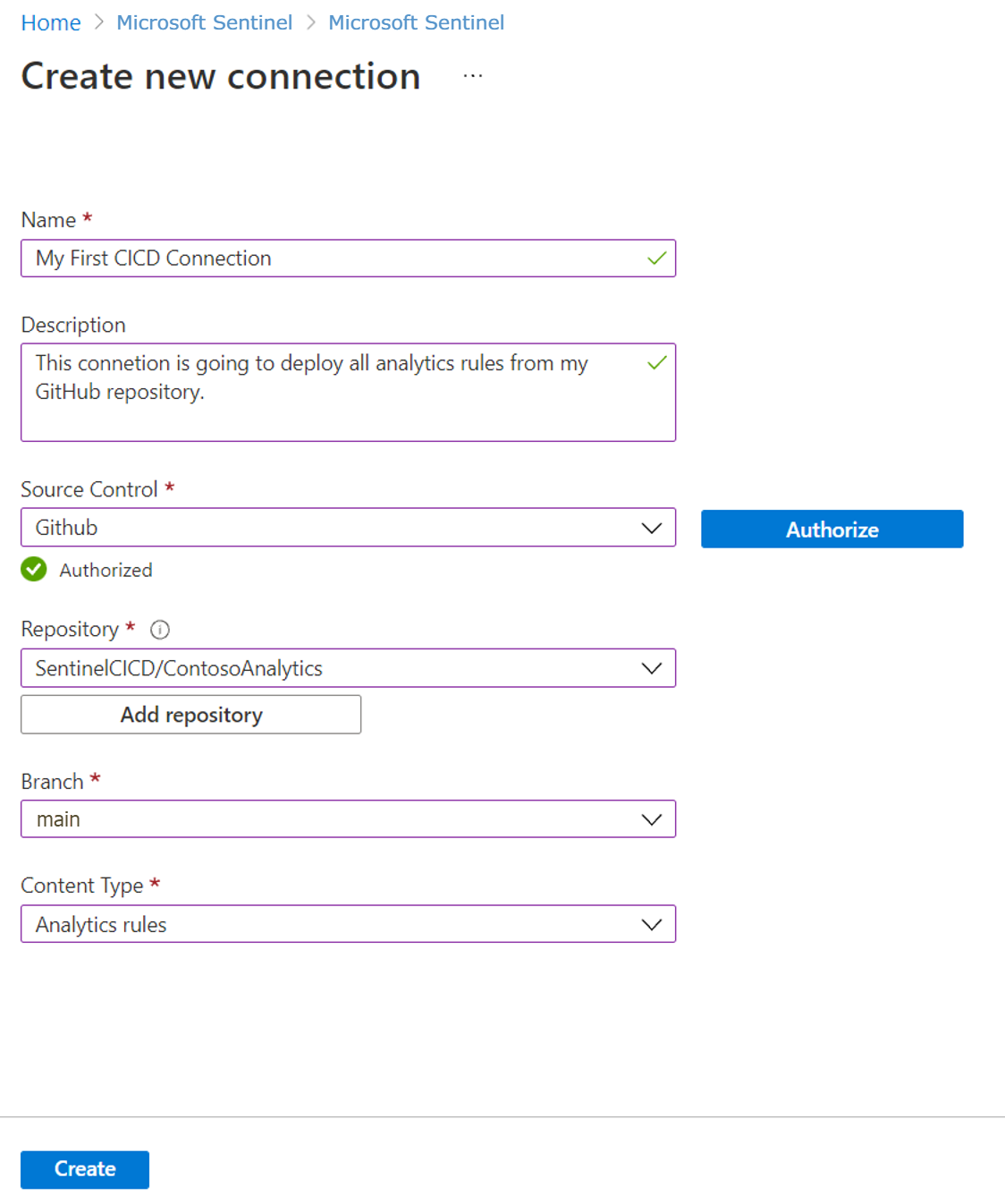 Screenshot: Neue GitHub-Repositoryverbindung.