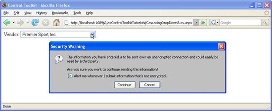 Wenn Sie ein Listenelement auswählen, wird ein Postback verursacht