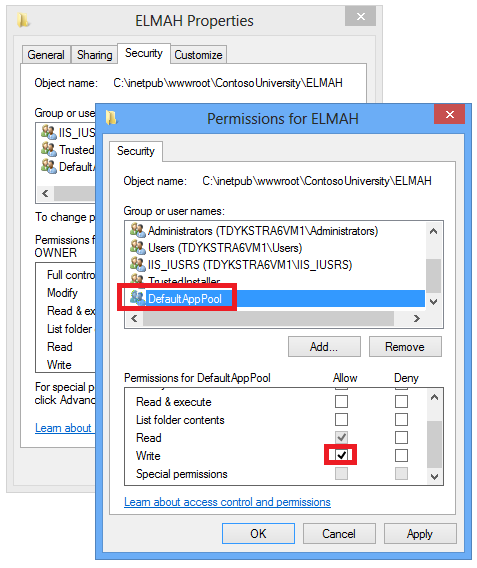 Berechtigungen für DEN ELMAH-Ordner