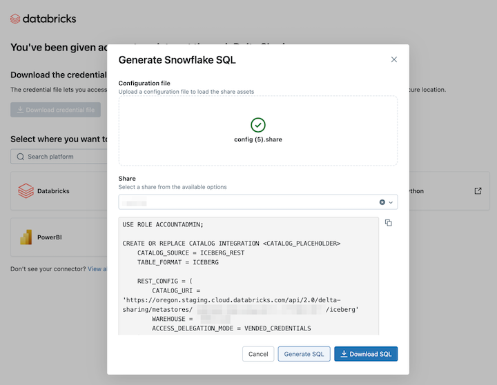 Sql-Befehl für Snowflake generieren