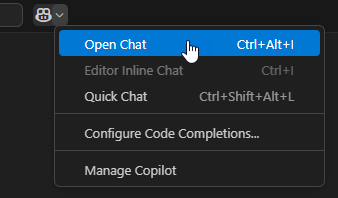 Screenshot: Das geöffnete Menü „Chat umschalten“ und Auswahl der Menüoption „Chat öffnen“