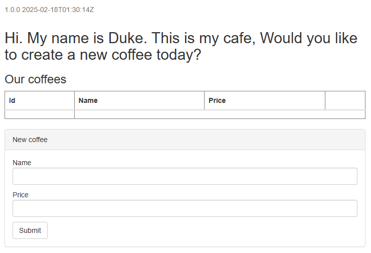 Screenshot der Java Liberty-Anwendung, die erfolgreich ausgeführt wird.