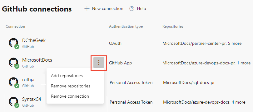 Screenshot zeigt das GitHub Verbindungsmenü 