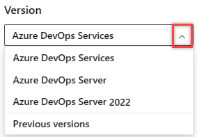 Wählen Sie eine Version aus dem Azure DevOps Content-Version-Selector.