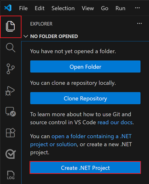 Die .NET: Neuer Projektbefehl in der Befehlspalette