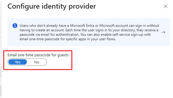 Screenshot des E-Mail-Einmal-Passcode-Umschalters.