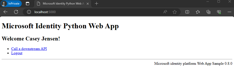 Diagramm, das zeigt, wie sich die Beispiel-App erfolgreich bei einem Benutzer angemeldet hat.