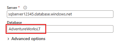 Screenshot der Verbindung mit einer Azure SQL-Datenbank.