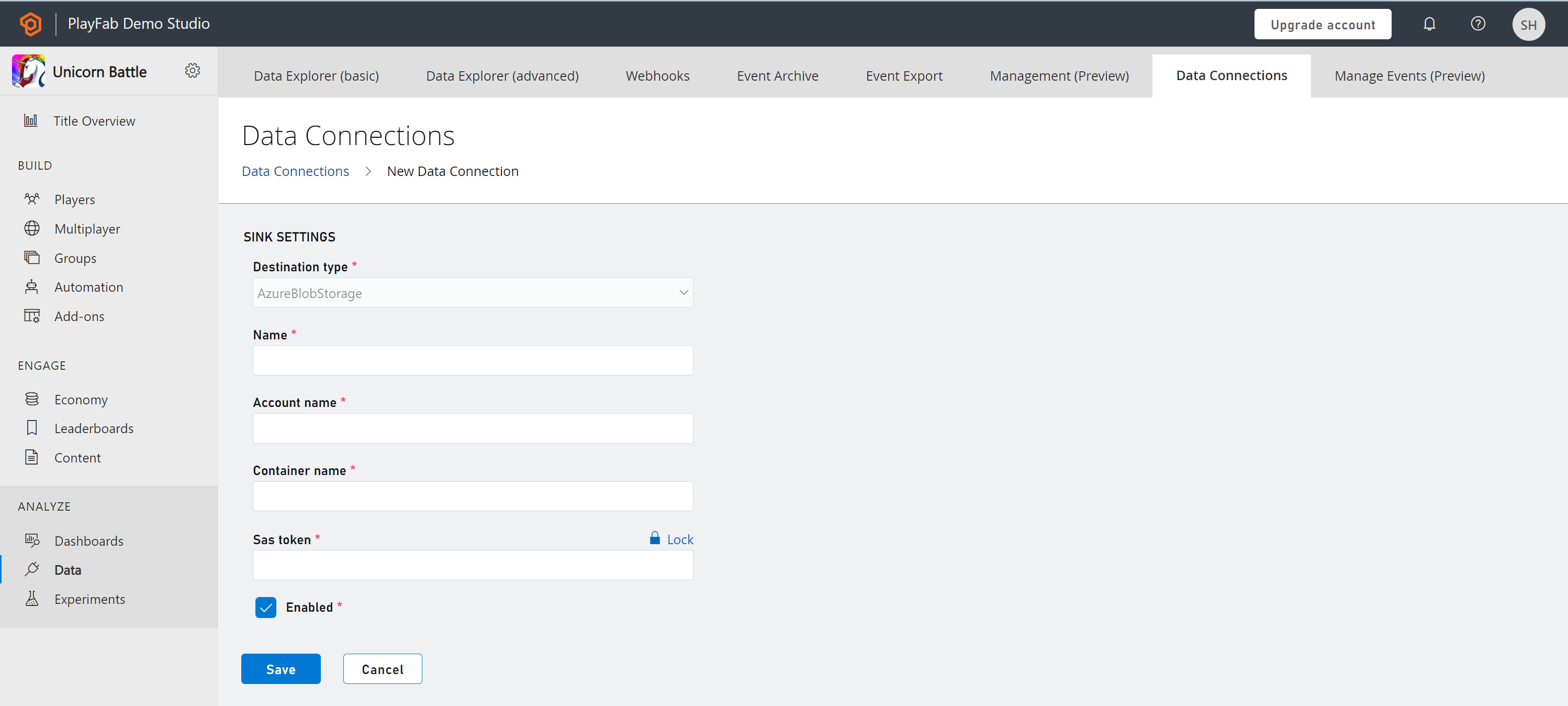 Screenshot: Erstellen einer Datenverbindung
