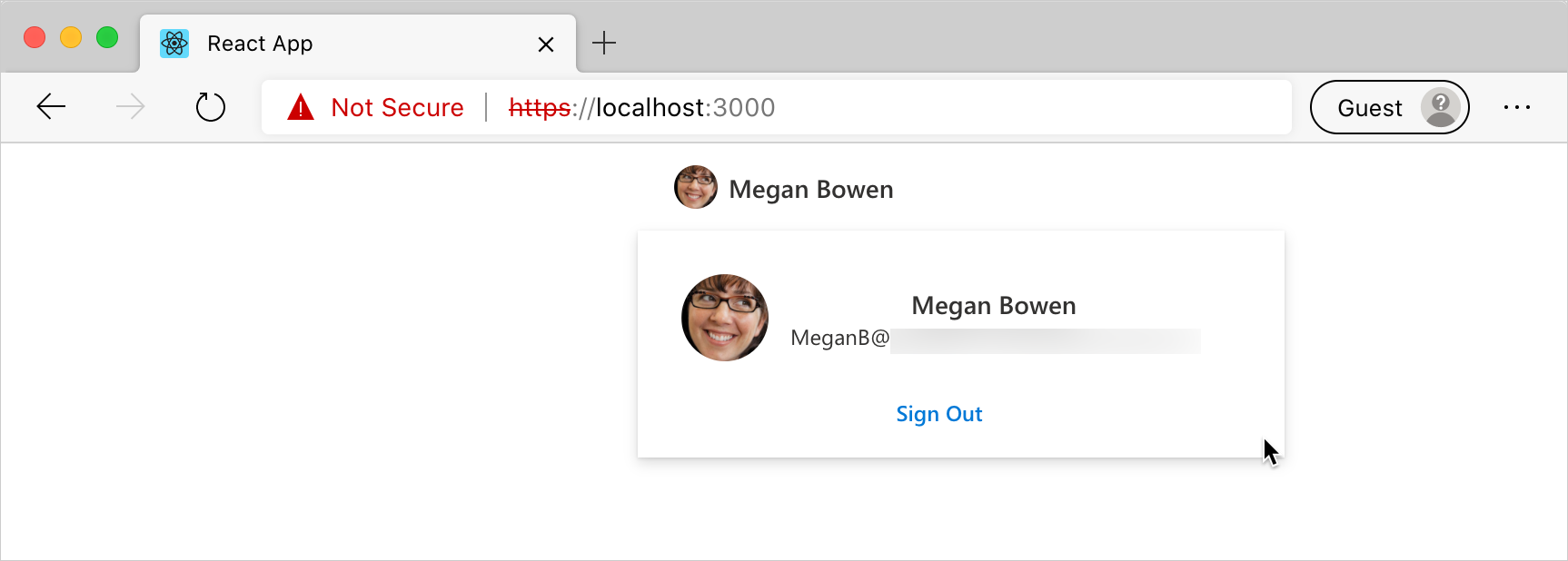 React App anzuzeigen, die Benutzerinformationen anzeigt, die von Microsoft 365 mithilfe des Microsoft Graph-Toolkits abgerufen wurden