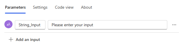 Screenshot vom Hinzufügen von Eingabeparametern für den Flow-Trigger.