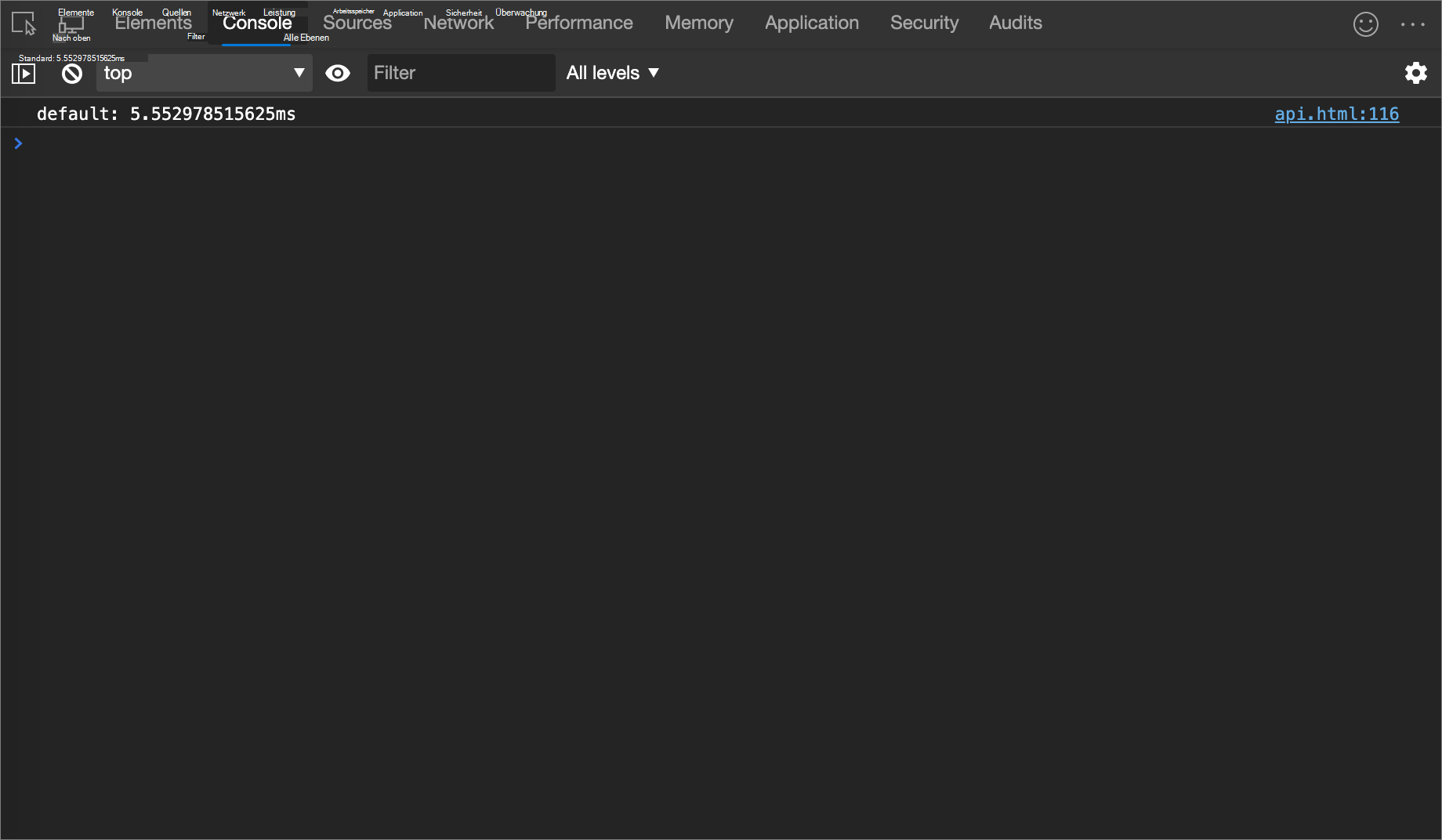Das Ergebnis des Console.time()-Beispiels