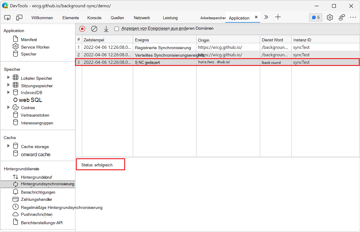 Anzeigen der Details eines Ereignisses im Bereich 