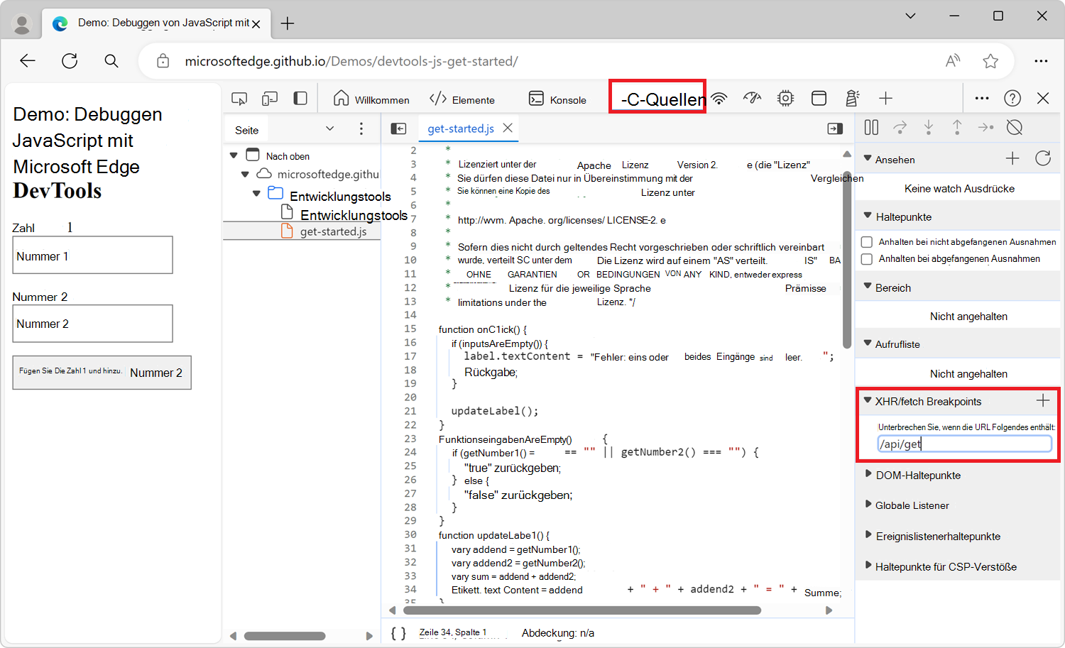 Erstellen eines XHR-Haltepunkts