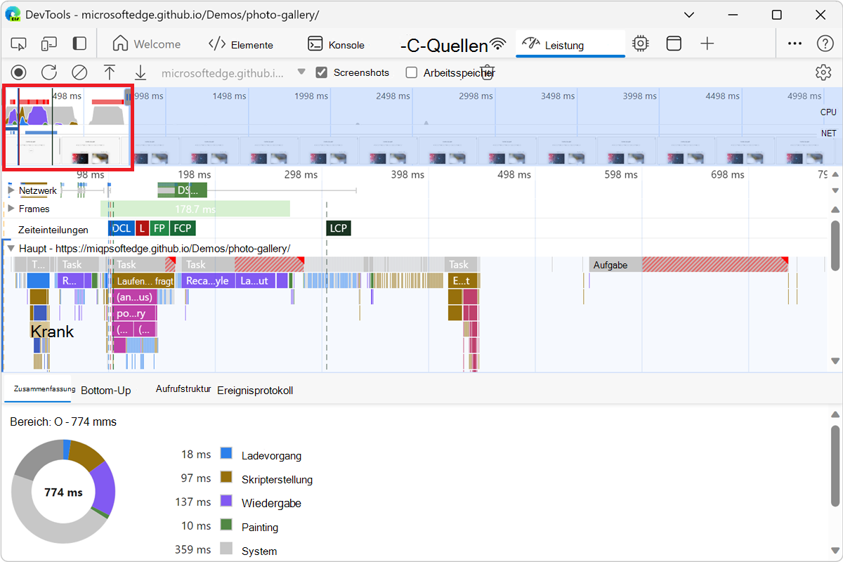 Eine Aufzeichnung zum Laden von Seiten