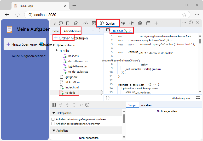 Das Quellentool mit ausgewählter Datei