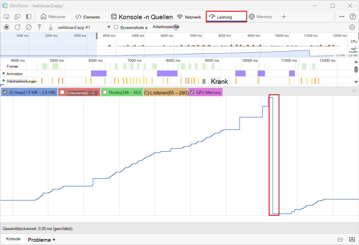 GC-Vorgang, der im Leistungstool angezeigt wird