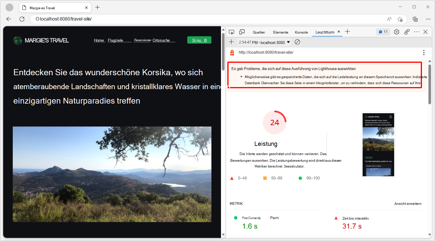 Ein Fehler am Anfang des Lighthouse-Berichts