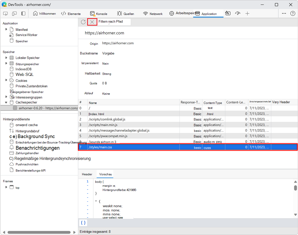 Auswählen einer zu löschenden Ressource