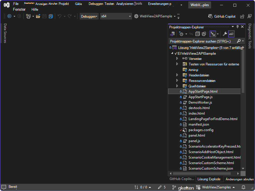 Das WebView2APISample-Projekt in Projektmappen-Explorer