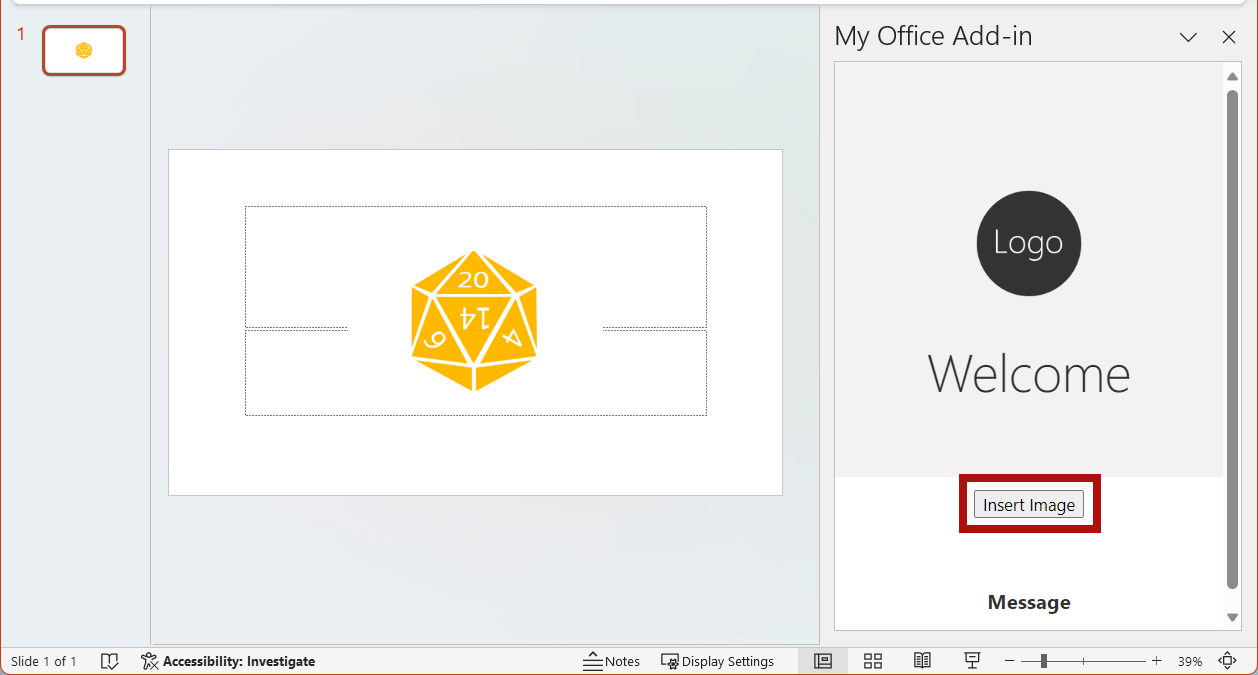 Das PowerPoint Add-In mit hervorgehobener Schaltfläche Bild einfügen.