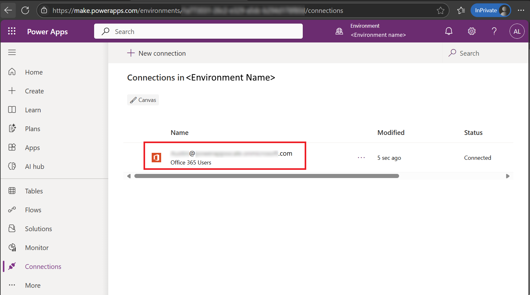 Wählen Sie eine Verbindung in Power Apps, um die Details anzuzeigen