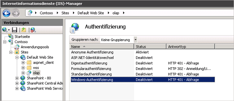 Screenshot von Vdir-Authentifizierungseinstellungen