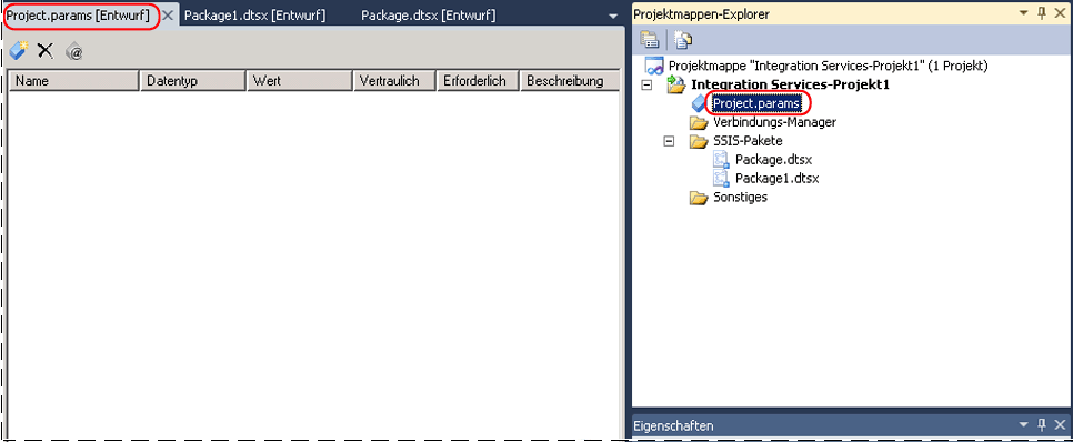 Projektparameter (Fenster)