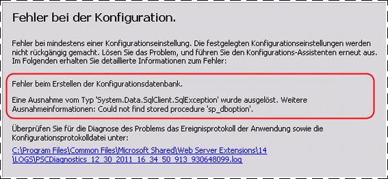 Fehler im Assistenten für die Farmkonfiguration