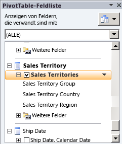 Sales Territories-Hierarchie in der Feldliste